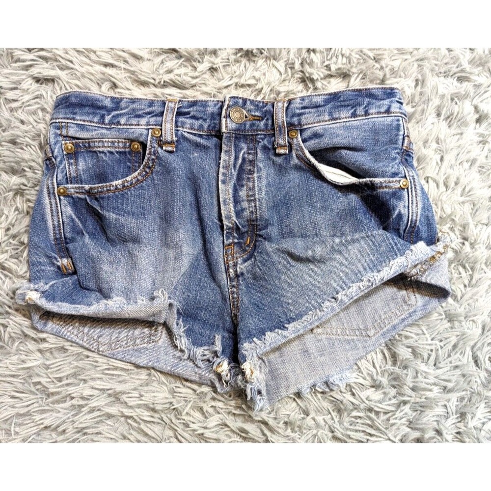 Free People Womens Button‎ Fly Cut Off Shorts Size 26 Blue Denim Booty Short